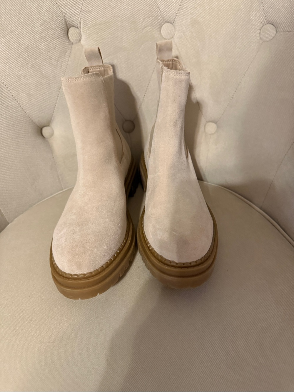Cream Suede Chelsea Platform Booties